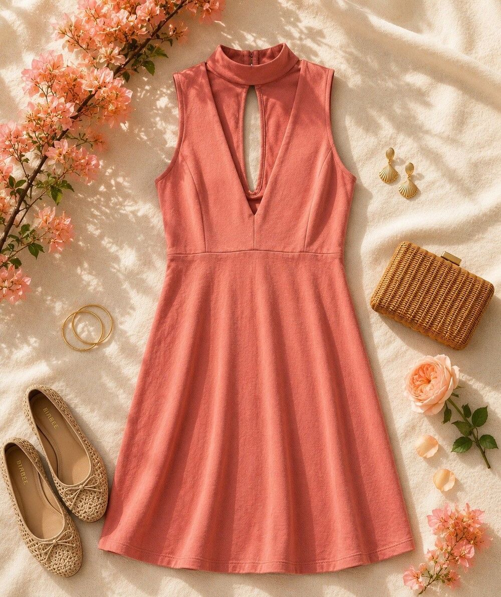 Vintage Charlotte Russe USA Halter Keyhole Dress M